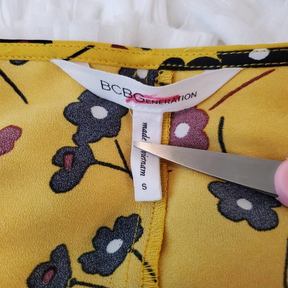 BCBGENERATION | FLORAL TIE FRONT OPEN BACK  MUSTARD DRESS WOMEN'S SIZE S… - Picture 10 of 17